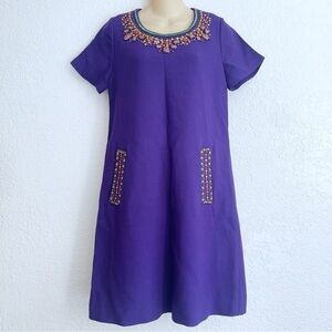 Kate Spade Purple Eggplant Jeweled Embellished Wool Blend Cocktail Dress Size 4